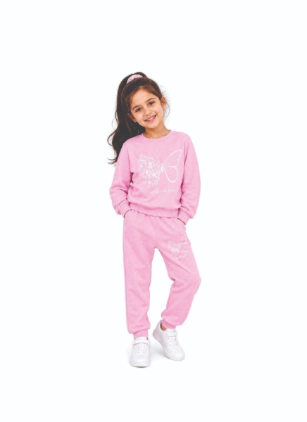 Girls Fleece Tracksuit – Butterflies & Flowers – Light Pink