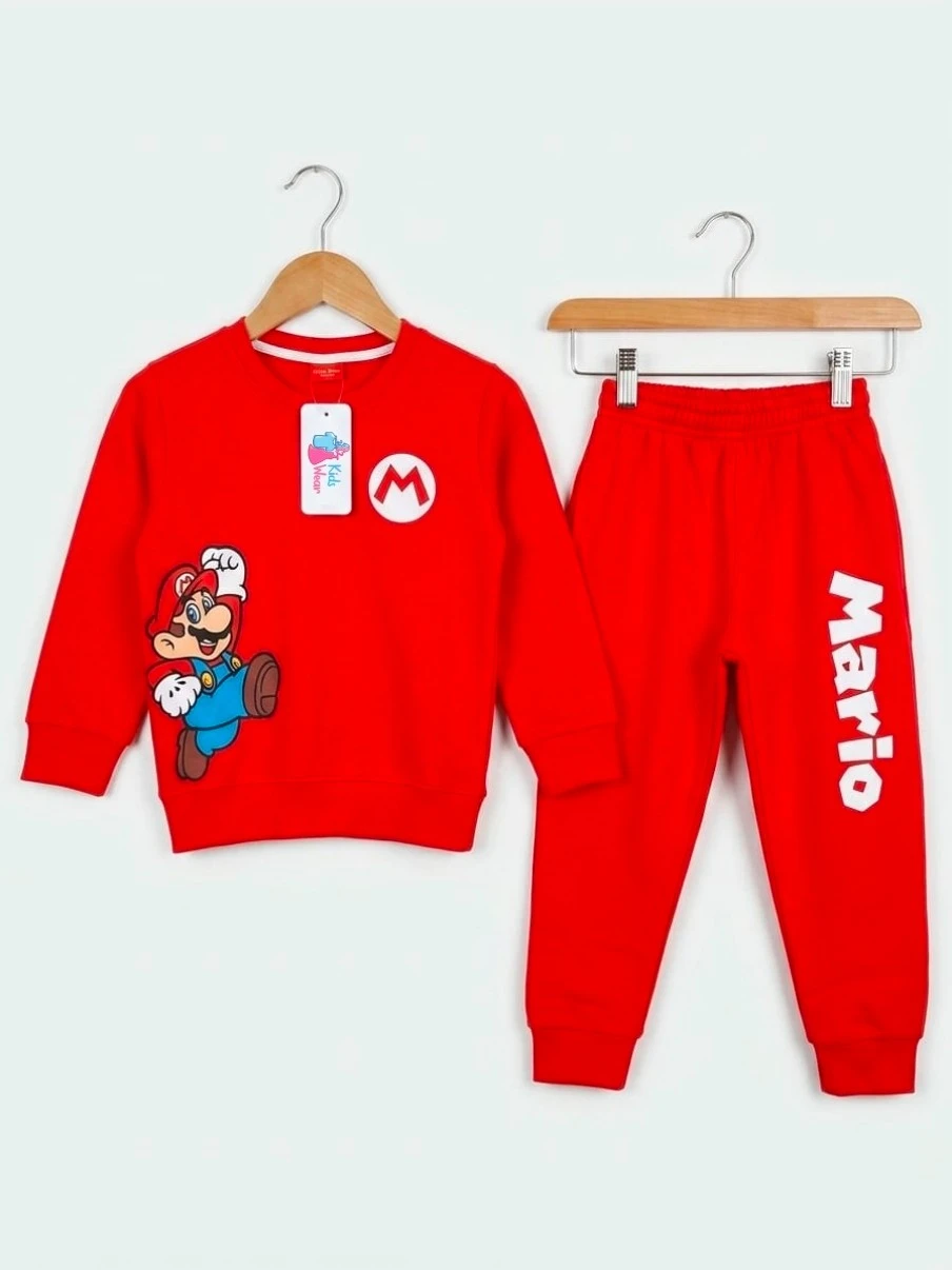 Boys Fleece Tracksuit – Super Mario Printed – Red